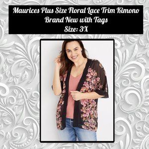 Maurices Plus Size Floral Lace Trim Kimono 3X